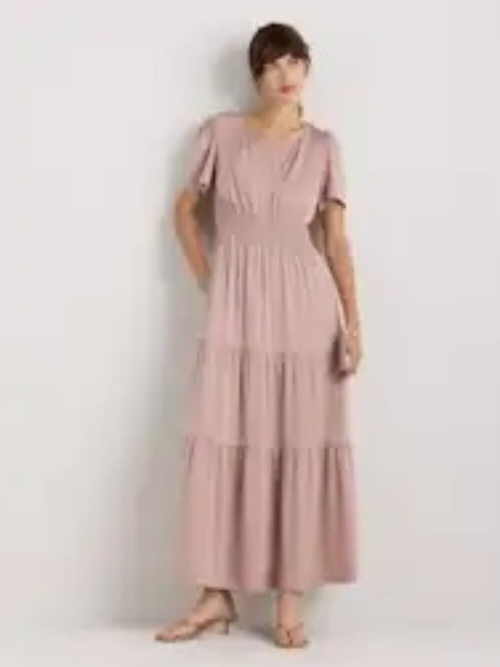 Quince Washable Stretch Silk Tiered Maxi Dress Vintage Pink Size XL